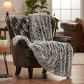 Chanasya Premium Wolf Faux Long Fur Throw Blanket - Soft, Fuzzy Throw Blanket - For Bed Or Couch - 50' X 65' - Frost Tip Black