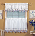 Today'S Curtain Verona Reverse Embroidery Tier, 36', White/Blue