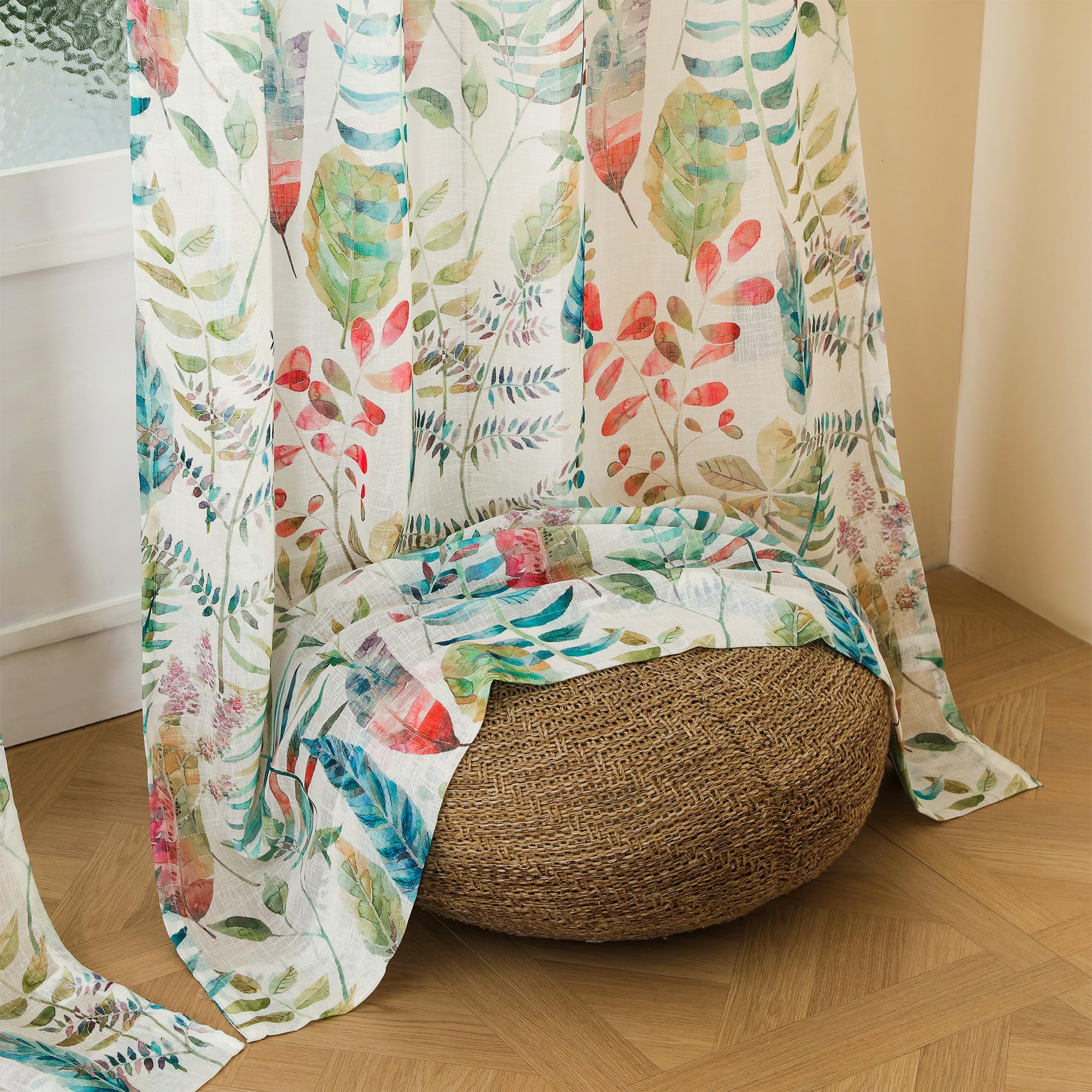Story@Home Window Curtains 5 Feet Long Set Of 1 | Leaf Printed | Semi Transparent Curtain | Net Curtains | Sheer Curtain For Liv