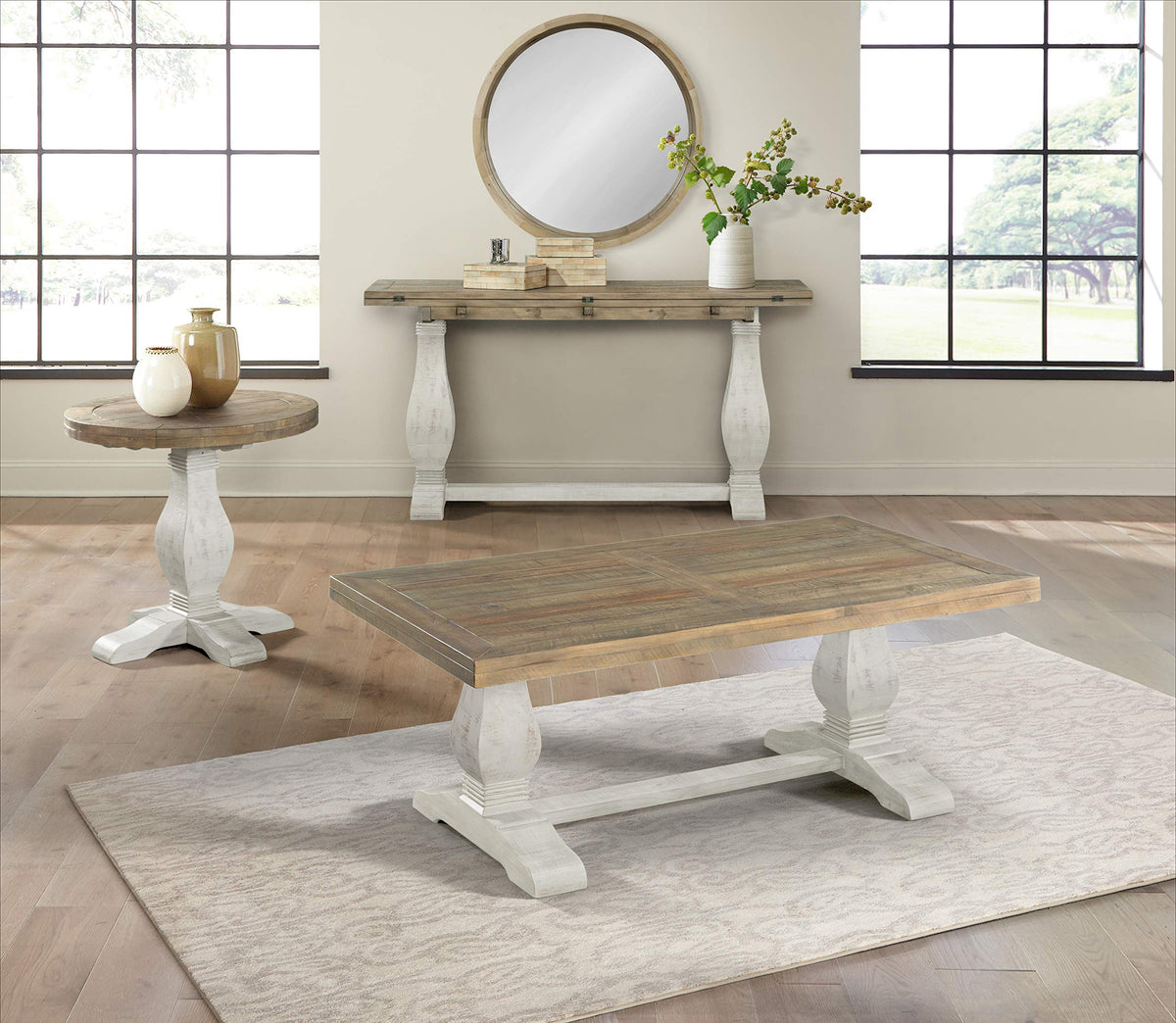 Martin Svensson Home Napa Round End Table, 26" W x 26" D x 25" H, White Stain & Reclaimed Pine, Rustic Farmhouse Accent Furniture