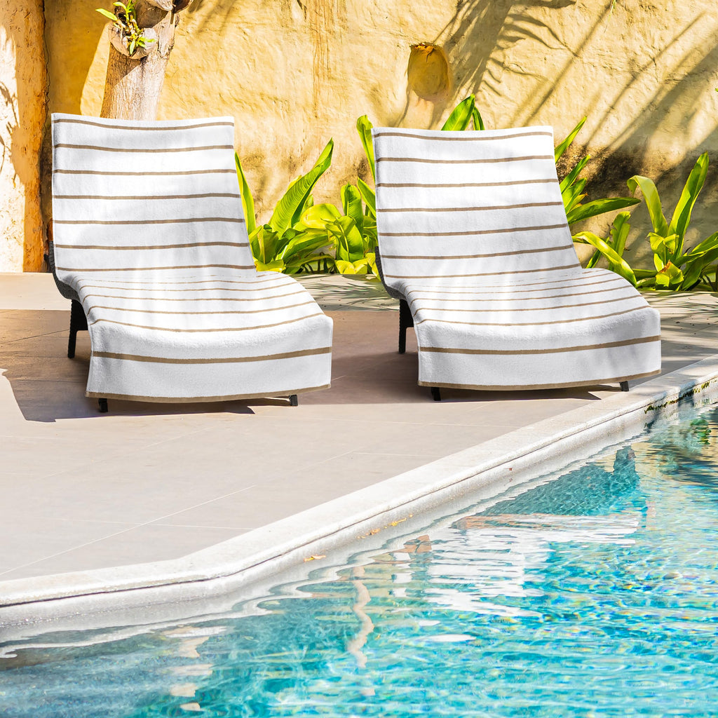 Arkwright Cotton Chaise Lounge Cover - (Pack Of 2) 100% Cotton Terry Towel Pool Chair Covers For Outdoor Beach Furniture, 30 X 85 In., Beige