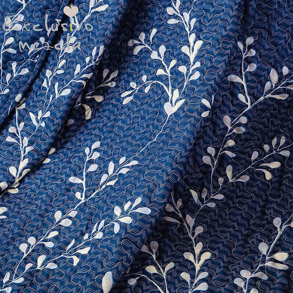 Exclusivo Mezcla Microfiber Flower Pattern Quilted Throw Blanket For Bed/Couch/Sofa, Soft And Lightweight (50''X 60'', Navy Blue