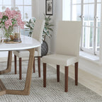 Flash Furniture Greenwich Series Beige LeatherSoft Upholstered Panel Back Mid-Century Parsons Dining Chair