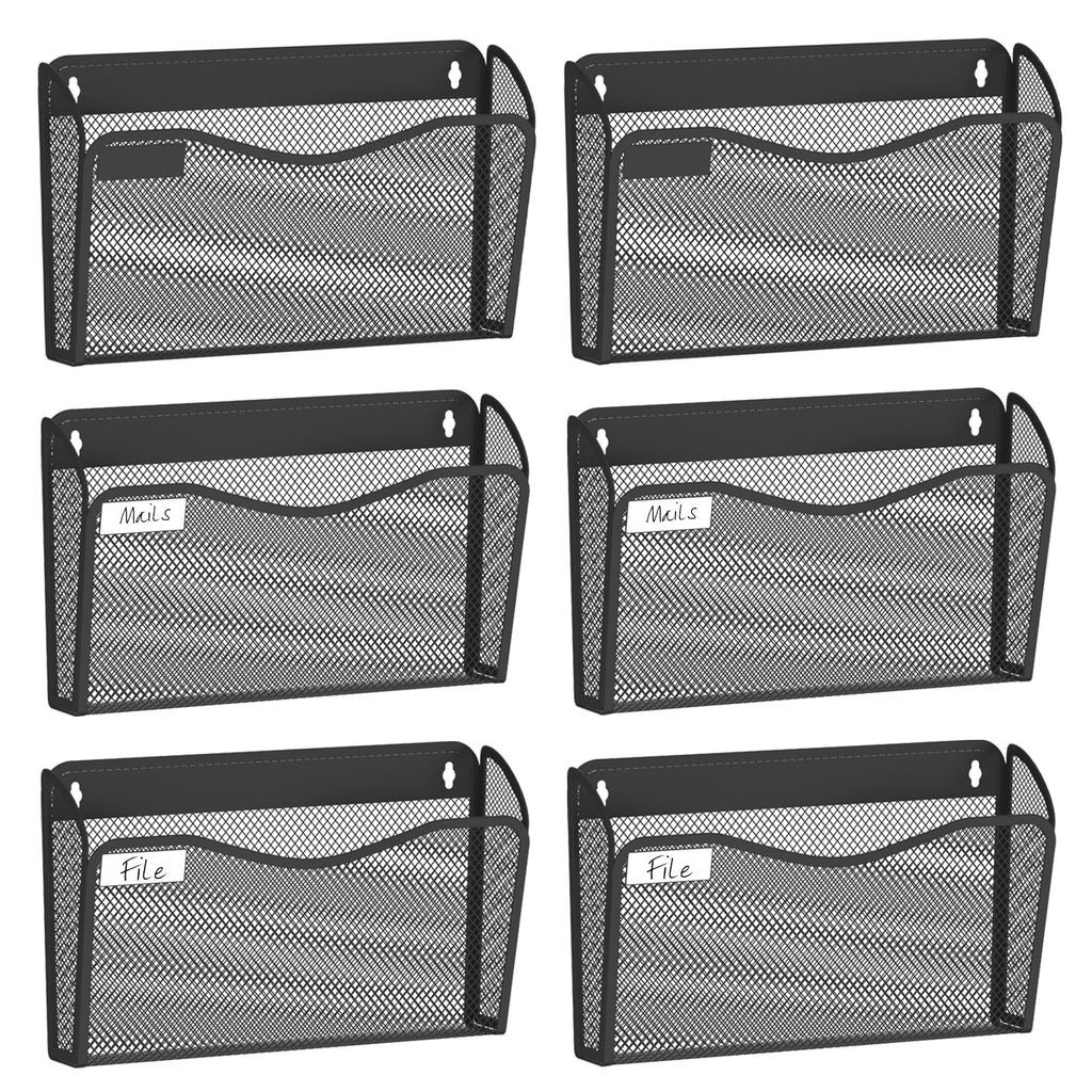 Bohdk Wall File Organizer, Mesh Hanging File Organizer, Home Office Organization And Storage, 6 Single Pockets Document Magazine