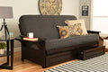 Phoenix Full Size Futon Couch In Espresso Finish With Storage Drawers - Wooden Frame - Solid Hardwood Construction