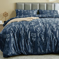 Muxhomo Duvet Cover Queen Size, Reversible Floral Navy Duvet Cover Set With Zipper Closure, 3 Pieces Botanical Patterns Soft Mic