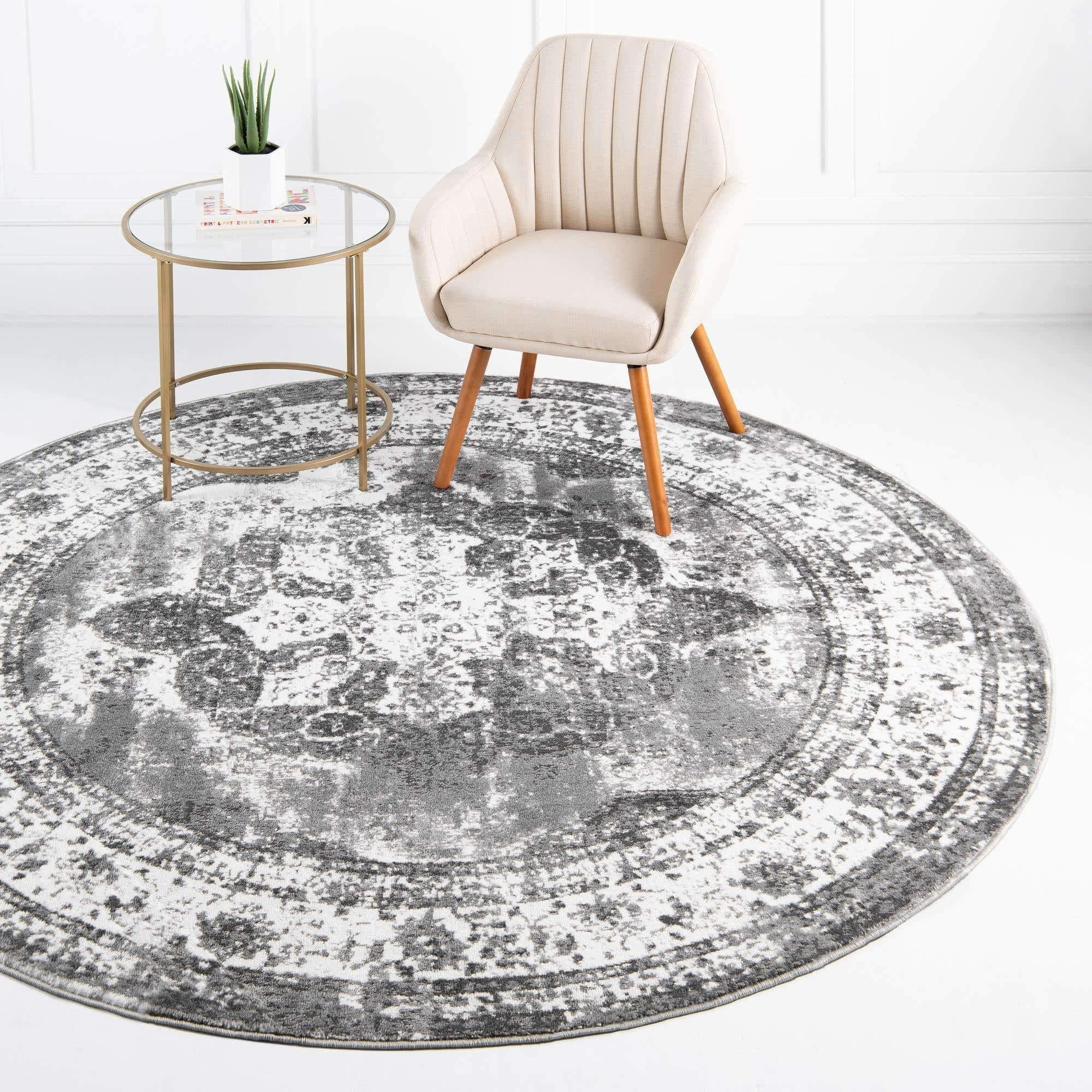 Unique Loom Sofia Collection Area Rug - Salle Garnier (4 1 Round, Gray/ Ivory)
