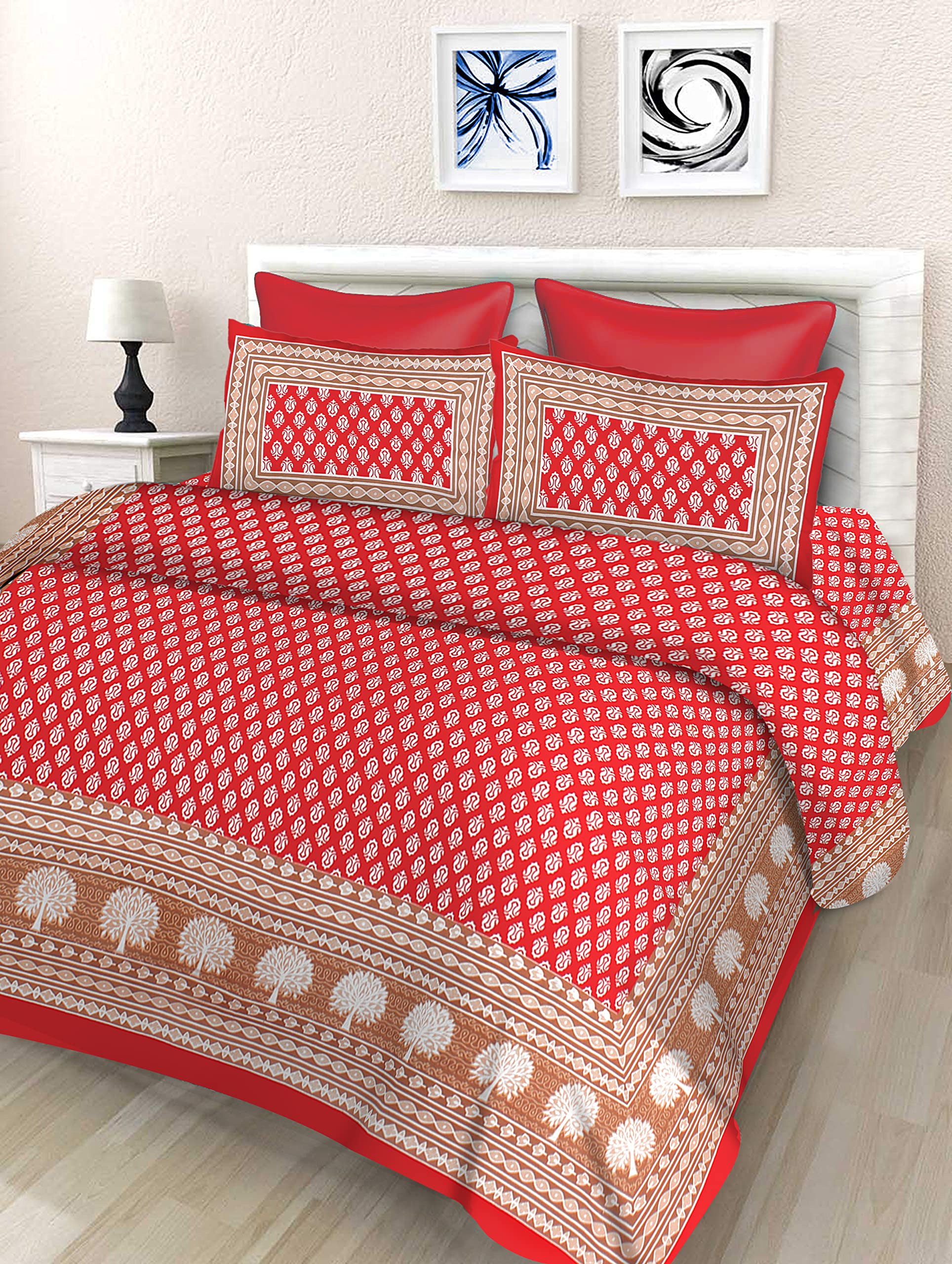Monique Brand Present Bedsheet For Double Bed | Jaipuri Rajasthani Cotton Bed Sheet | 1 King Size Bedsheet With 2 Pillow Cover |