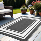 Rurality Outdoor Rugs 8X10 Waterproof For Patios Clearance,Plastic Straw Mats For Backyard,Porch,Deck,Balcony,Reversible,Black And White