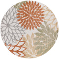 Nourison Aloha Indoor-Outdoor Ivory Multicolor 5'3' X Round Area Rug, Easy Cleaning, Non Shedding, Bed Room, Living Room, Dinin