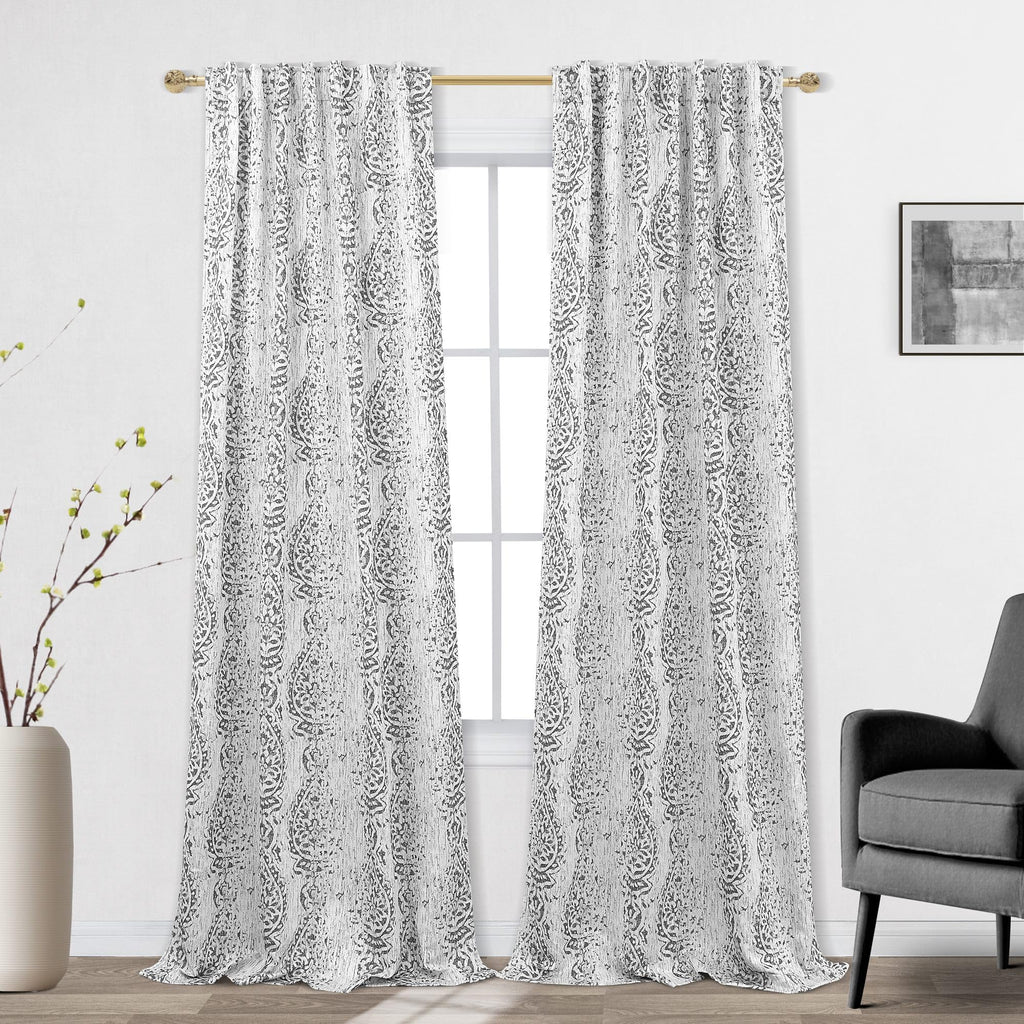 Grey Patterned Decorative Curtains For Living Room 84 Inches Long,Only 50% Black Out Room Darkening Blackout Window Curtain Panels For Bedroom,Set Of 2,52X84 Inch Length,Gray