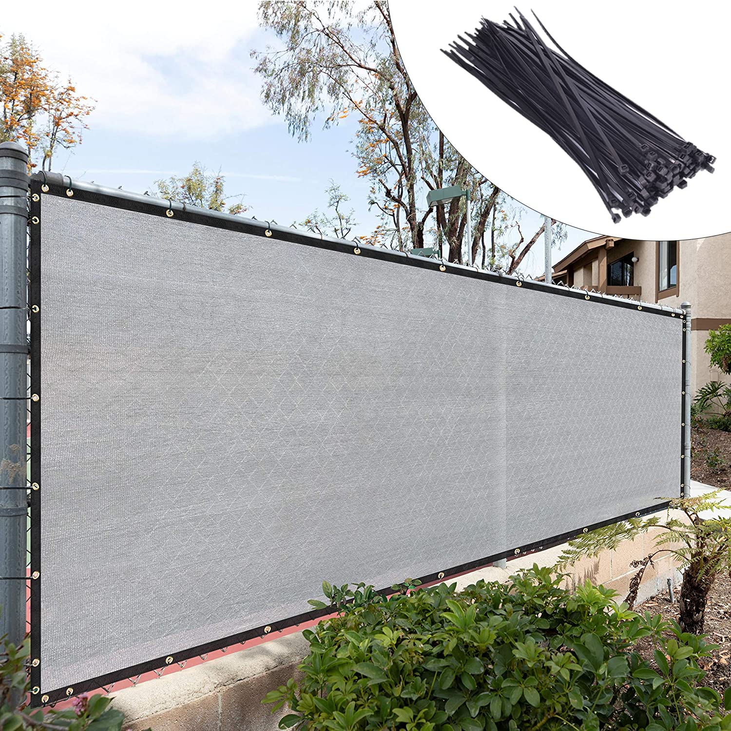 Royal Shade Custom Size 4 ' X 39 ' Grey Fence Privacy Screen Windscreen Cover Netting Mesh Fabric Cloth - Cable Zip Ties Include