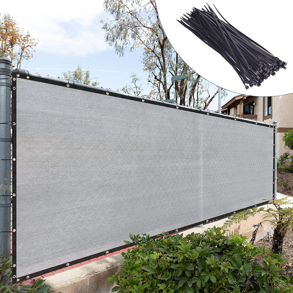 Royal Shade Custom Size 5' X 147' Grey Fence Privacy Screen Windscreen Cover Netting Mesh Fabric Cloth - Cable Zip Ties Included