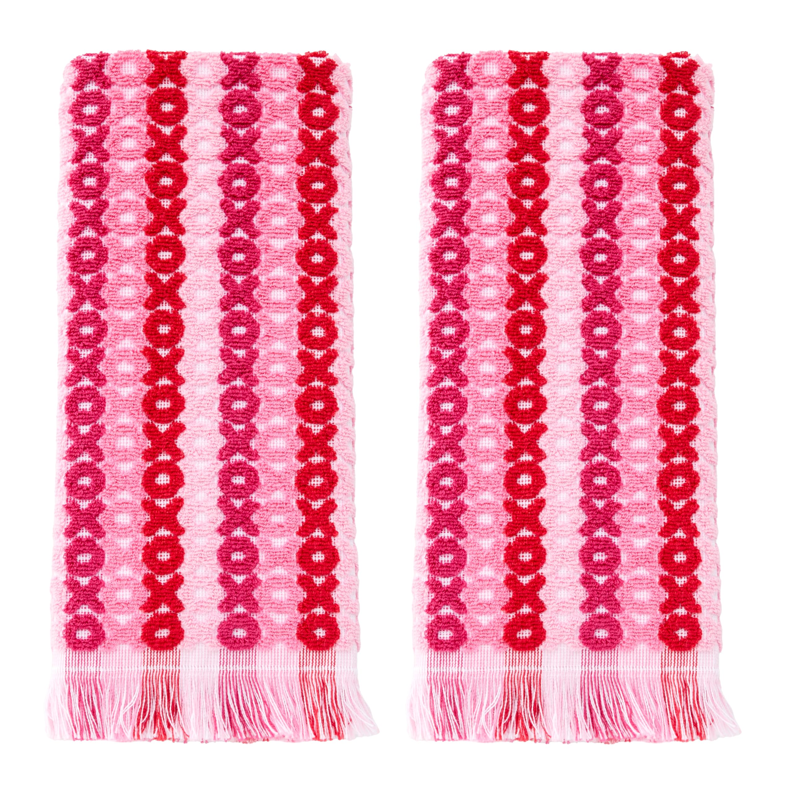 SKL Home Valentines Day XOXO Jacquard 100% Cotton 2pc Hand Towel Set, Decorative for Bath/Kitchen/Bar & Gift, Pink