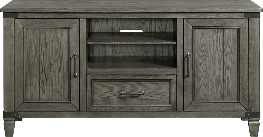 Intercon Foundry Media Console with 2 Shelves, 2 Cabinets, and Shelf, Brushed Pewter, 60" Width TV Stands