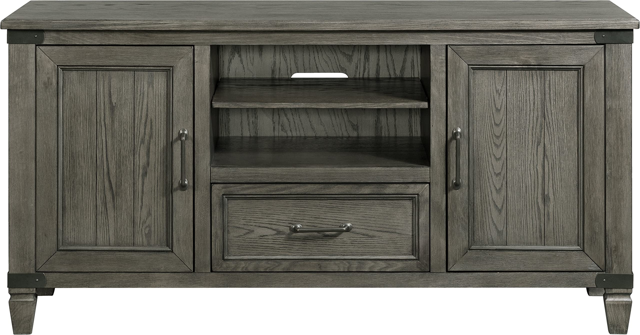 Intercon Foundry Media Console with 2 Shelves, 2 Cabinets, and Shelf, Brushed Pewter, 60" Width TV Stands