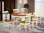 East West Furniture AVAT7-WHI-W 7 Piece Dining Table Set Consist of an Oval Dining Room Table with Butterfly Leaf and 6 Wooden Seat Chairs, 42x60 Inch, Buttermilk & Cherry