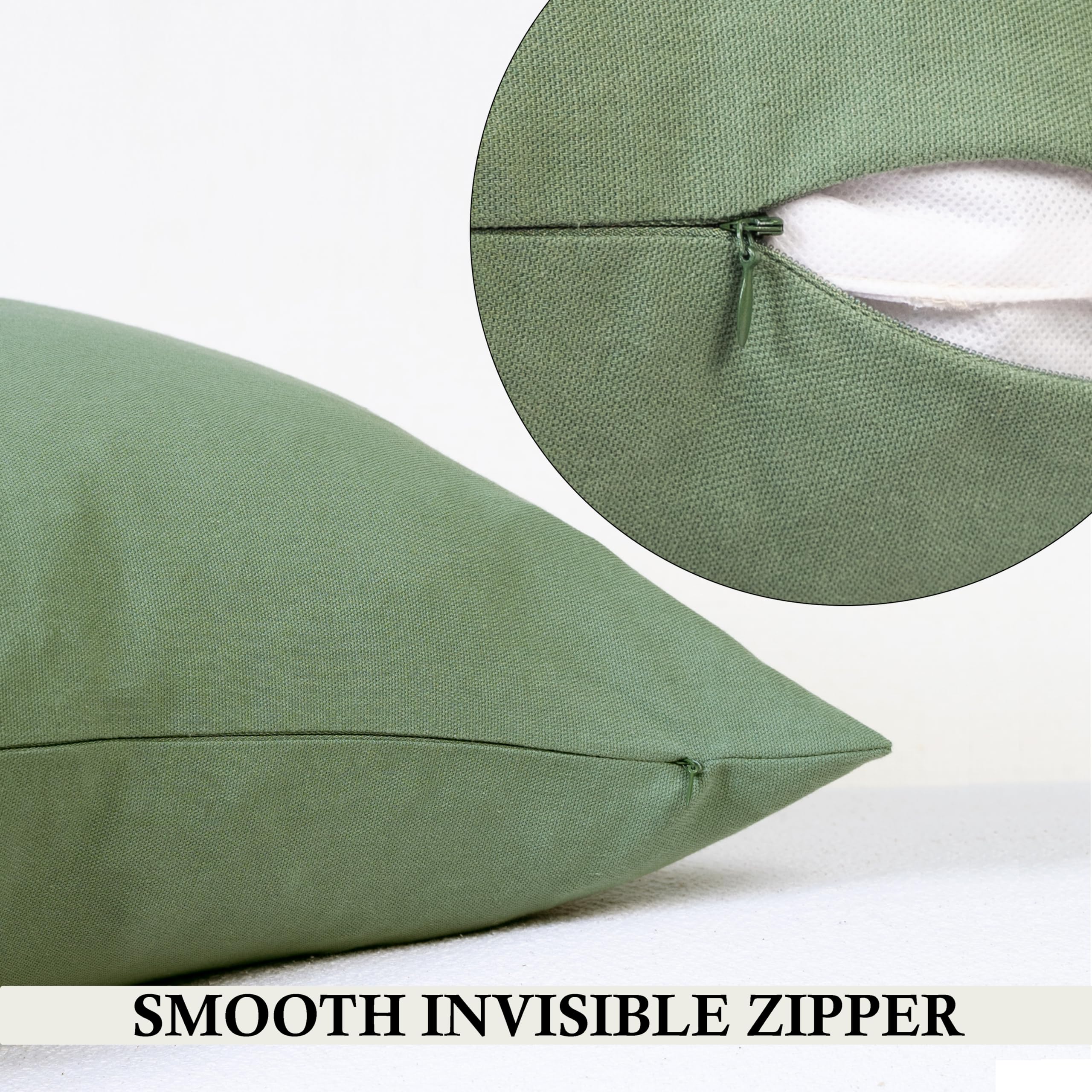 Rely+ Cotton Throw Pillow Covers 20X20 Inchs Set Of 2 Sage Green Decorative Zippered Cases For Couch Bedroom Sofa Farmhouse Livi
