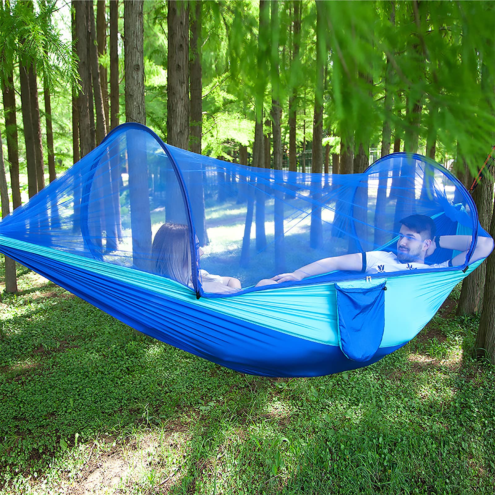 LFL Camping Hammock with Mosquito Net, Hammocks with 13ft Tree Straps Carabiners, Automatic Quick Open Outdoor Portable Hammock,