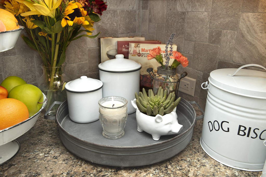 Creative Co-Op Set Of 2 White Enameled Canisters With Lids