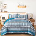 Wongs Bedding Boho Quilt Set King Size, Teal Blue Bohemian 3 Pieces Quilt Sets, Lightweight Summer Bedspread Coverlet Bedding Se