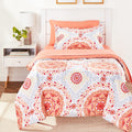 Amazon Basics Twin XL Comforter Set with Sheets, 5-Piece Coral Medallion Bedding, Lightweight Microfiber Bed-in-a-Bag