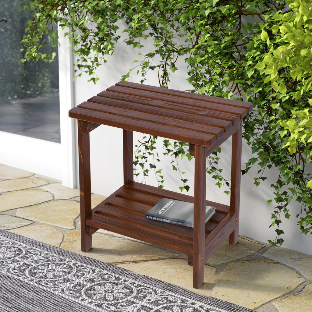 Shine Company Providence Rectangular Solid Wood Side Table, Outdoor Adirondack Patio Table, Oak