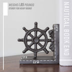 Danya B. Zi08303 Nautical/Coastal Home Decor - 2-Piece Metal Bookend Set With Anchor And Captain'S Wheel