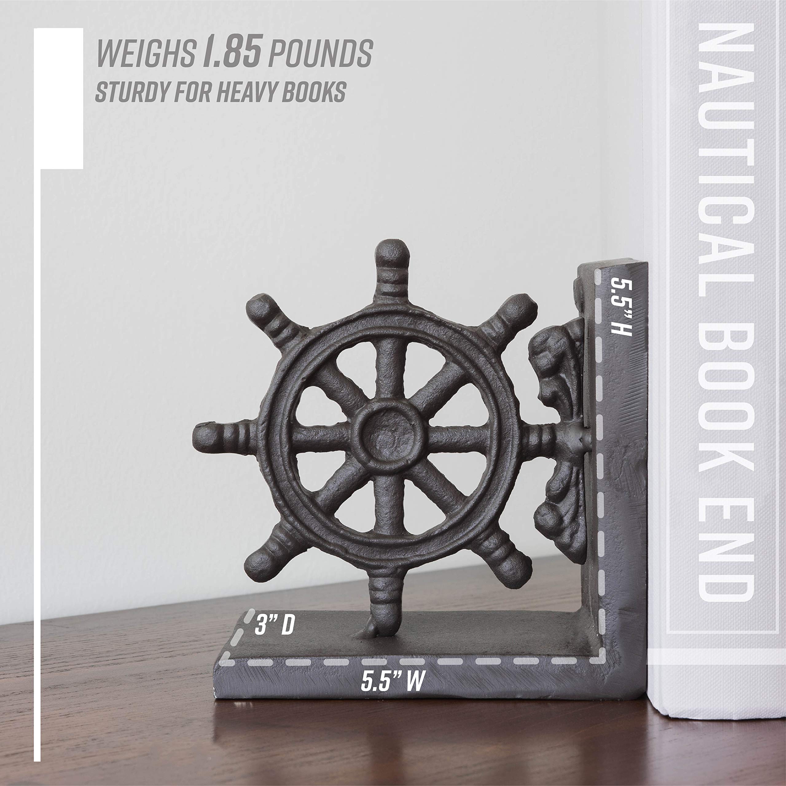 Danya B. Zi08303 Nautical/Coastal Home Decor - 2-Piece Metal Bookend Set With Anchor And Captain'S Wheel