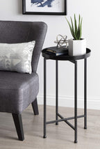 Kate And Laurel Celia Round Metal Foldable Accent Table With Tray Top, Black