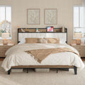 LIKIMIO King Bed Frames, Storage Headboard with Charging Station, Solid and Stable, Noise Free, No Box Spring Needed, Easy Assem