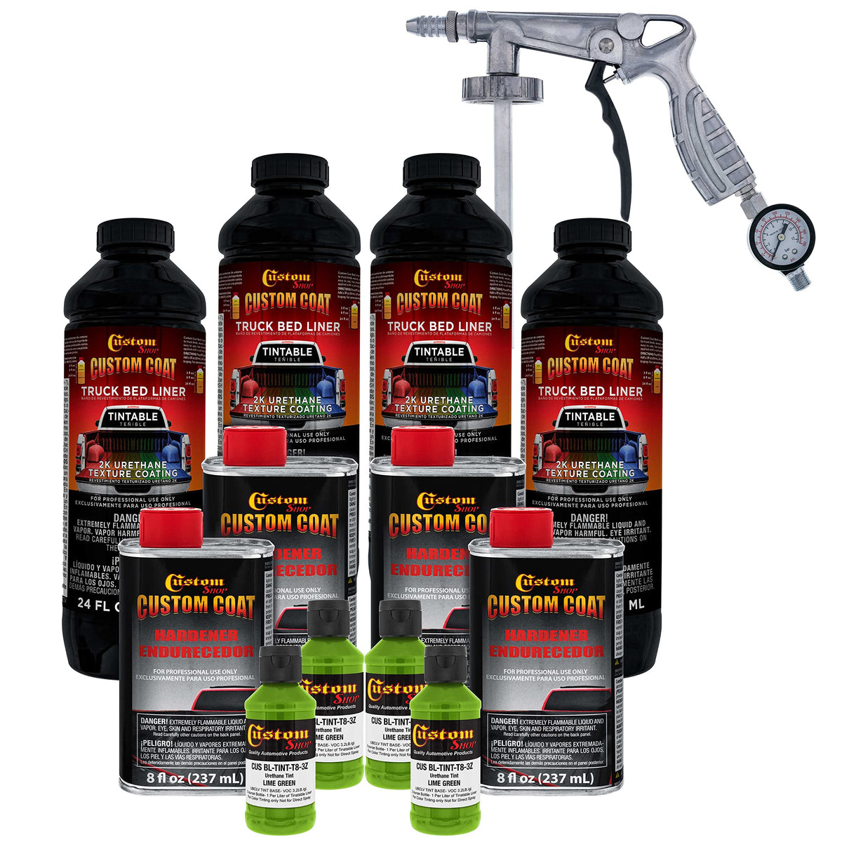 Custom Coat Lime Green 1 Gallon Urethane Spray-On Truck Bed Liner Kit With Spray Gun And Regulator - Easy Mixing, Shake, Shoot I