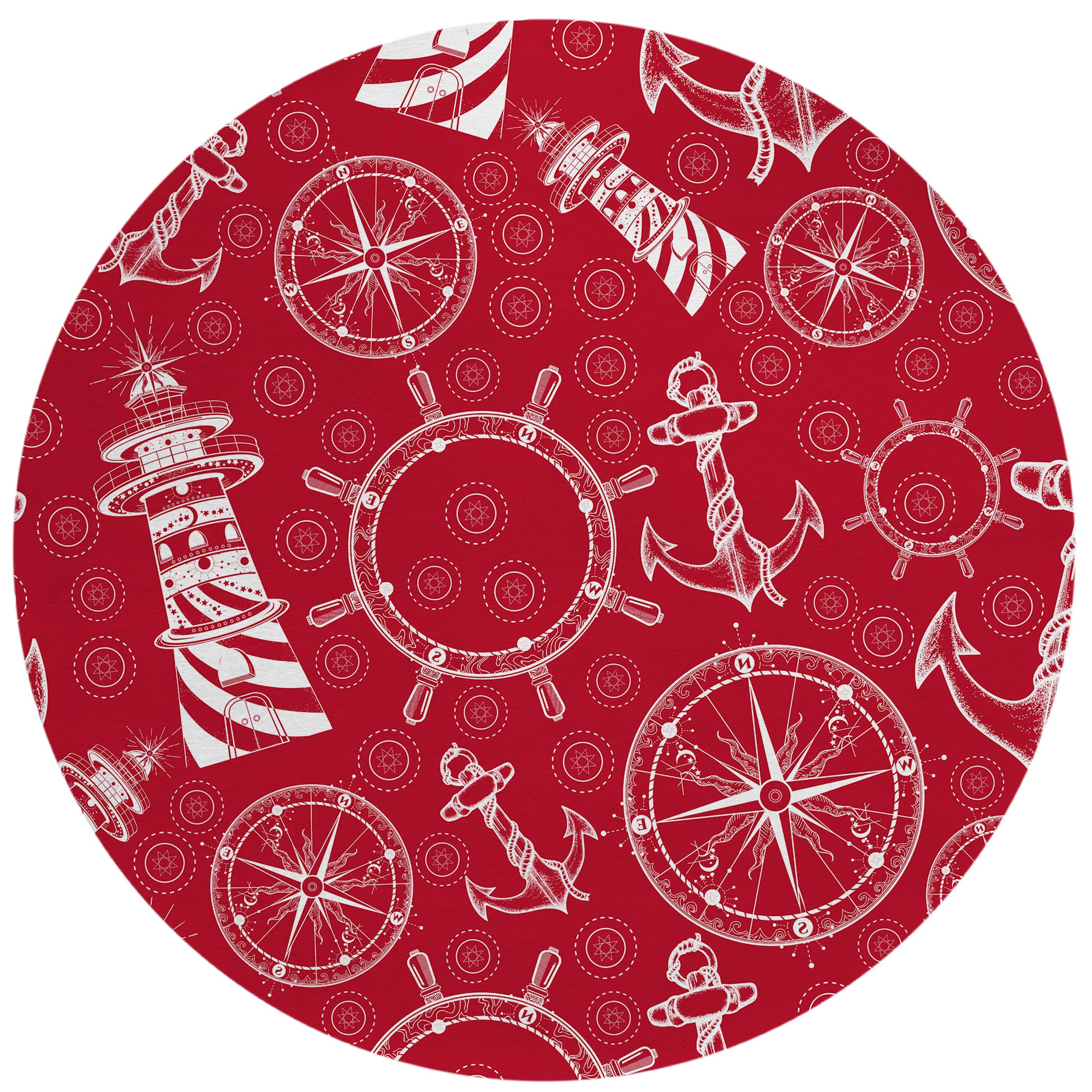Addison Rugs Harpswell Ahp39 Ruby 8' X 8' Indoor Outdoor Round Rug, Easy Clean, Machine Washable, Non Shedding, Bedroom, Living Room, Dining Room, Kitchen, Patio Rug Rug
