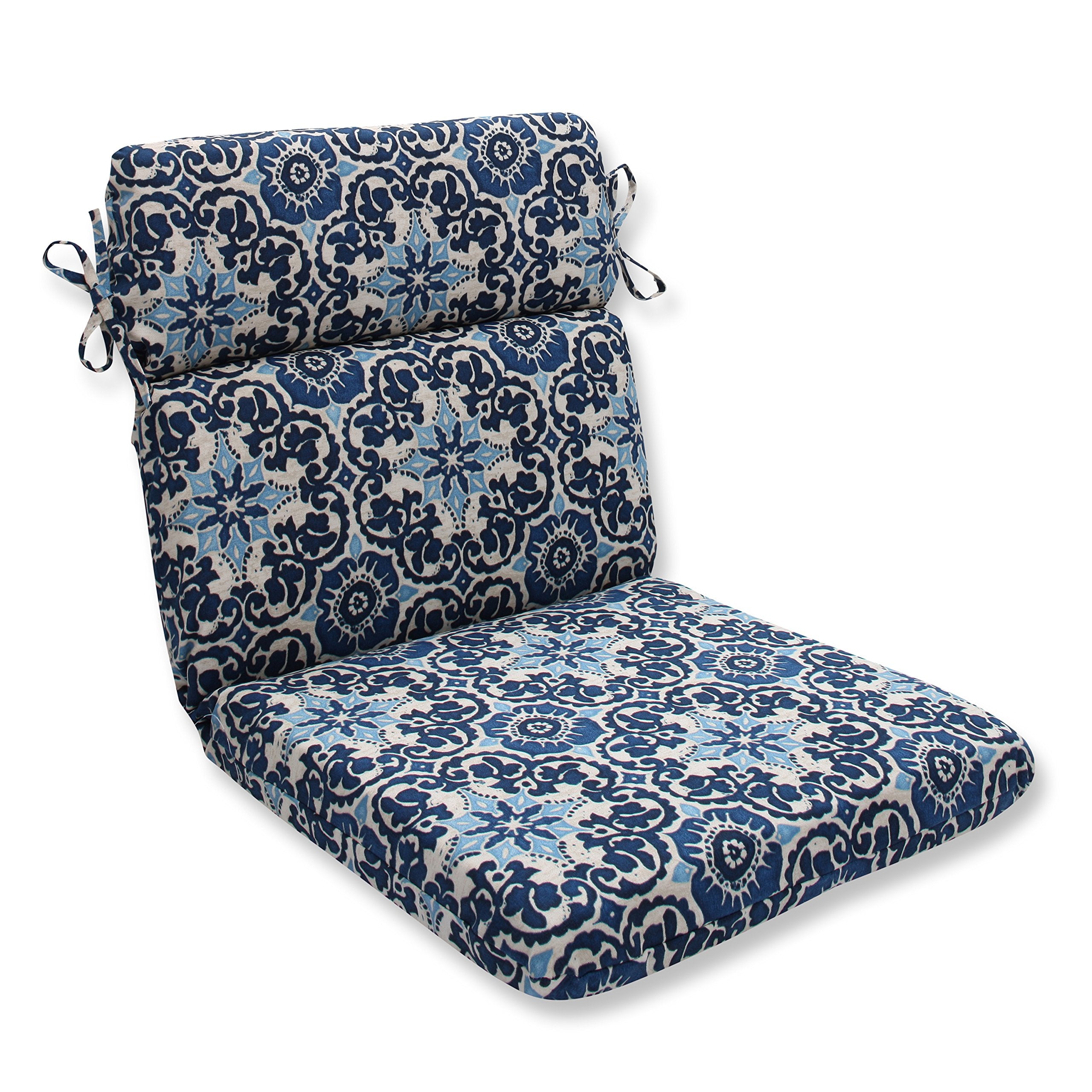 Pillow Perfect - 586717 Outdoor/Indoor Woodblock Prism Round Corner Chair Cushion, 40.5' X 21', Blue