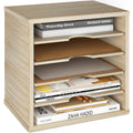 Ballucci Wood File Organizer Paper Sorter, 5 Tier Adjustable Shelves Office Desk Organizer 13 5/8' X 9 1/4' X 12', Brushed Wo