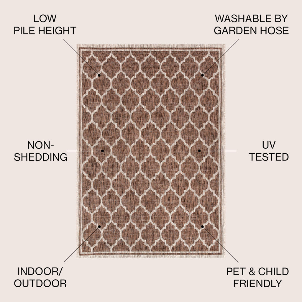 Jonathan Y Smb109B-8Sq Trebol Moroccan Trellis Textured Weave Indoor/Outdoor Area Rug, Modern, Bohemian, Contemporary For Bedroom, Kitchen, Living Room, Easy-Cleaning, Espresso/Taupe, 8' Square