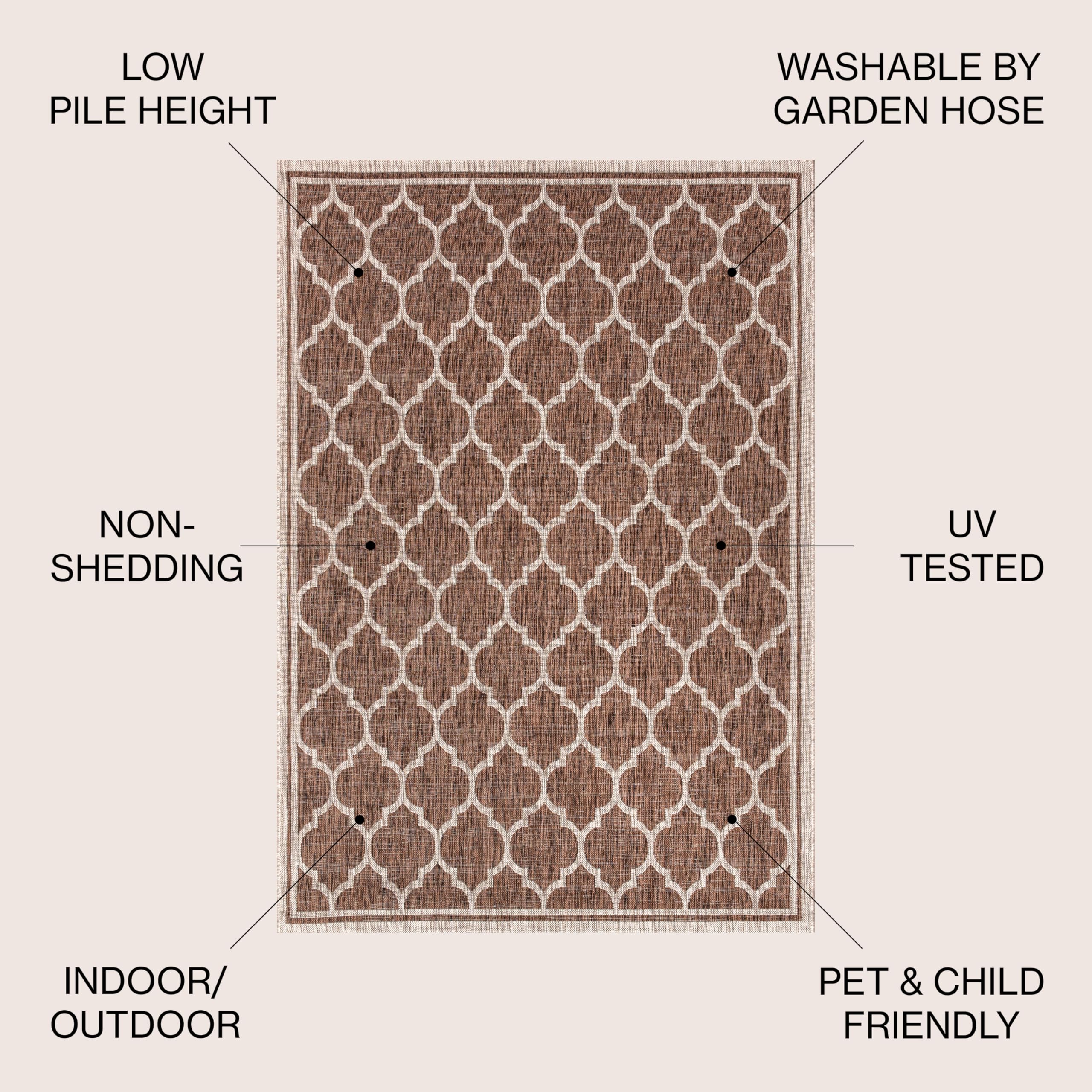 Jonathan Y Smb109B-8Sq Trebol Moroccan Trellis Textured Weave Indoor/Outdoor Area Rug, Modern, Bohemian, Contemporary For Bedroom, Kitchen, Living Room, Easy-Cleaning, Espresso/Taupe, 8' Square