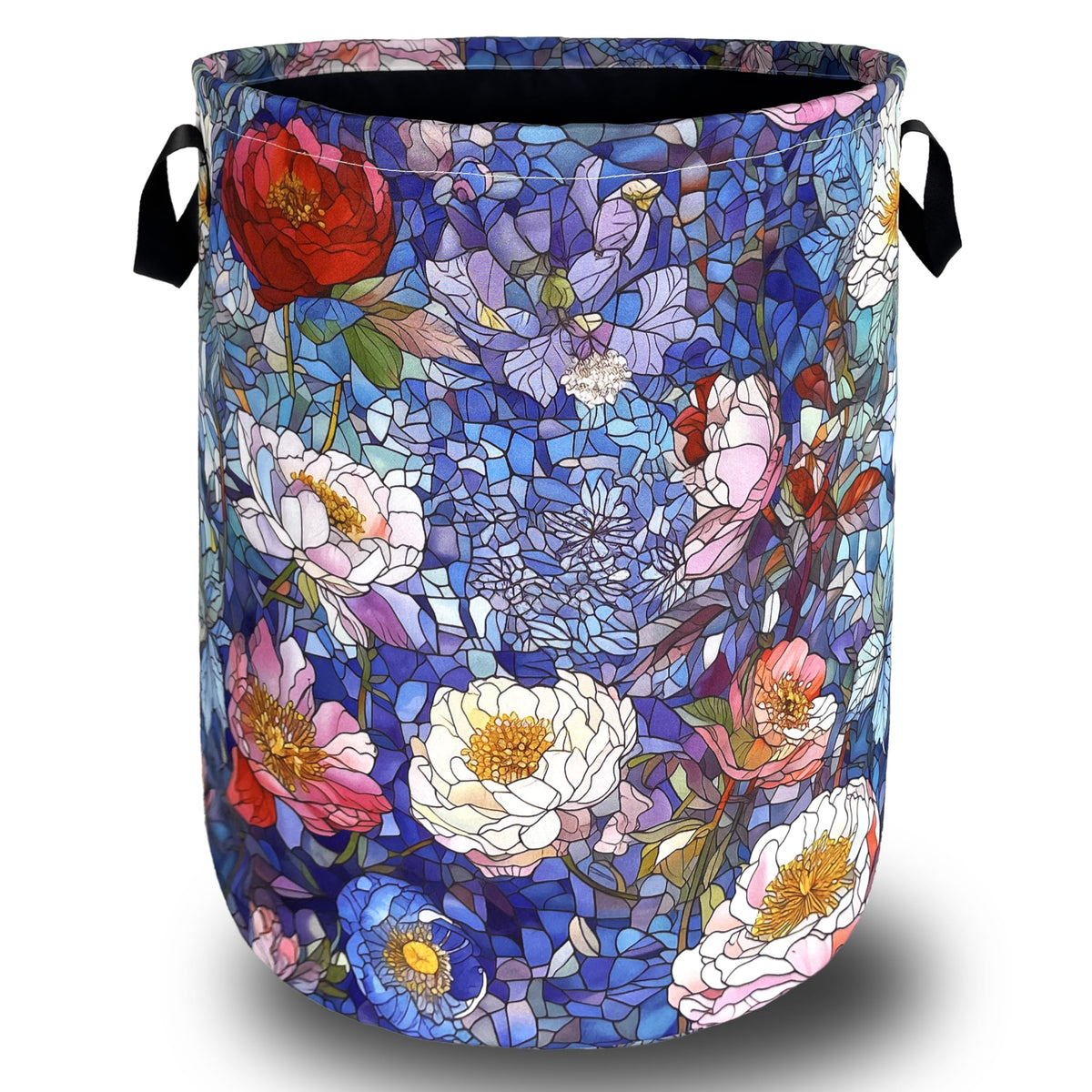 Abstract Floral Laundry Basket Oxford Cloth Foldable Hamper 18.9x16.5 Inch
