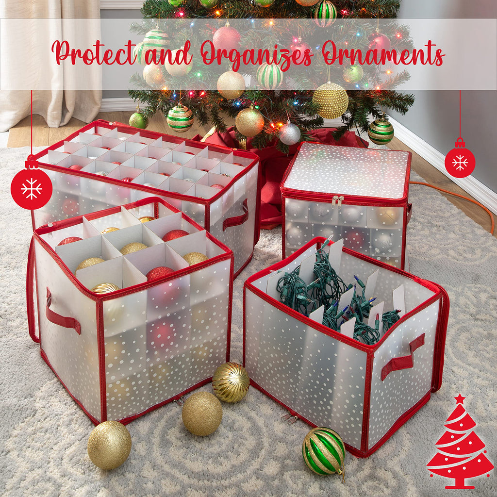 Simplify 64 Count Ornament Storage Box | Plastic | Decorative Organizer | Storage Bin | Red | L12 X W12 X H12
