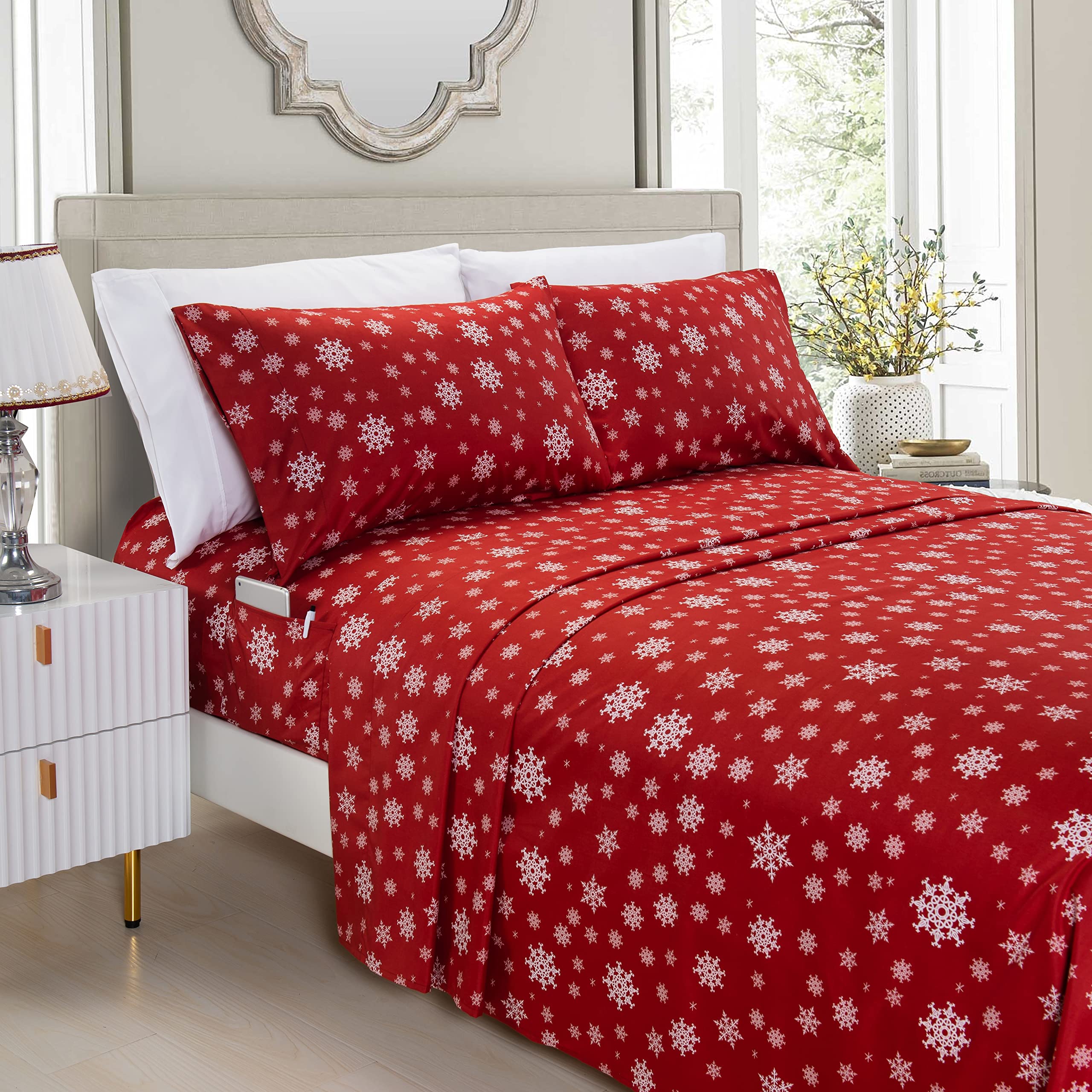 Elegant Comfort Luxury Soft Bed Sheets Holiday Pattern 1500 Premium Hotel Quality Microfiber - Softness Wrinkle And Fade Resista