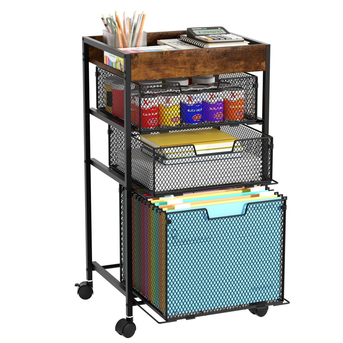 SWTYMIKI Rolling File Cart with Drawers  4 Tier Under Desk Storage Craft Rolling Organizer Cart  Office Storage &Organization,