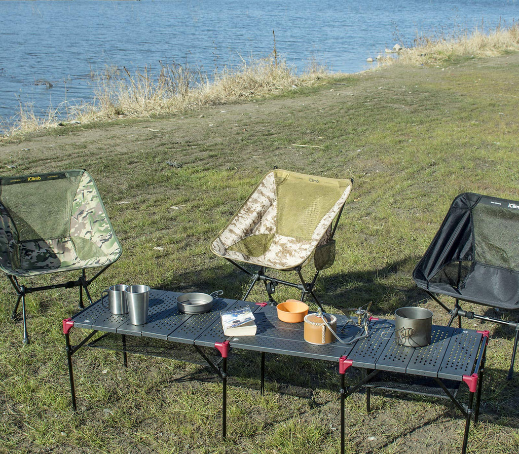 Iclimb Extendable Folding Table Large Tabletop Area Ultralight Compact With Hollow Out Tabletop And Carry Bag For Camping Backpacking Beach Concert Bbq Party, Three Size (Black - Xl)
