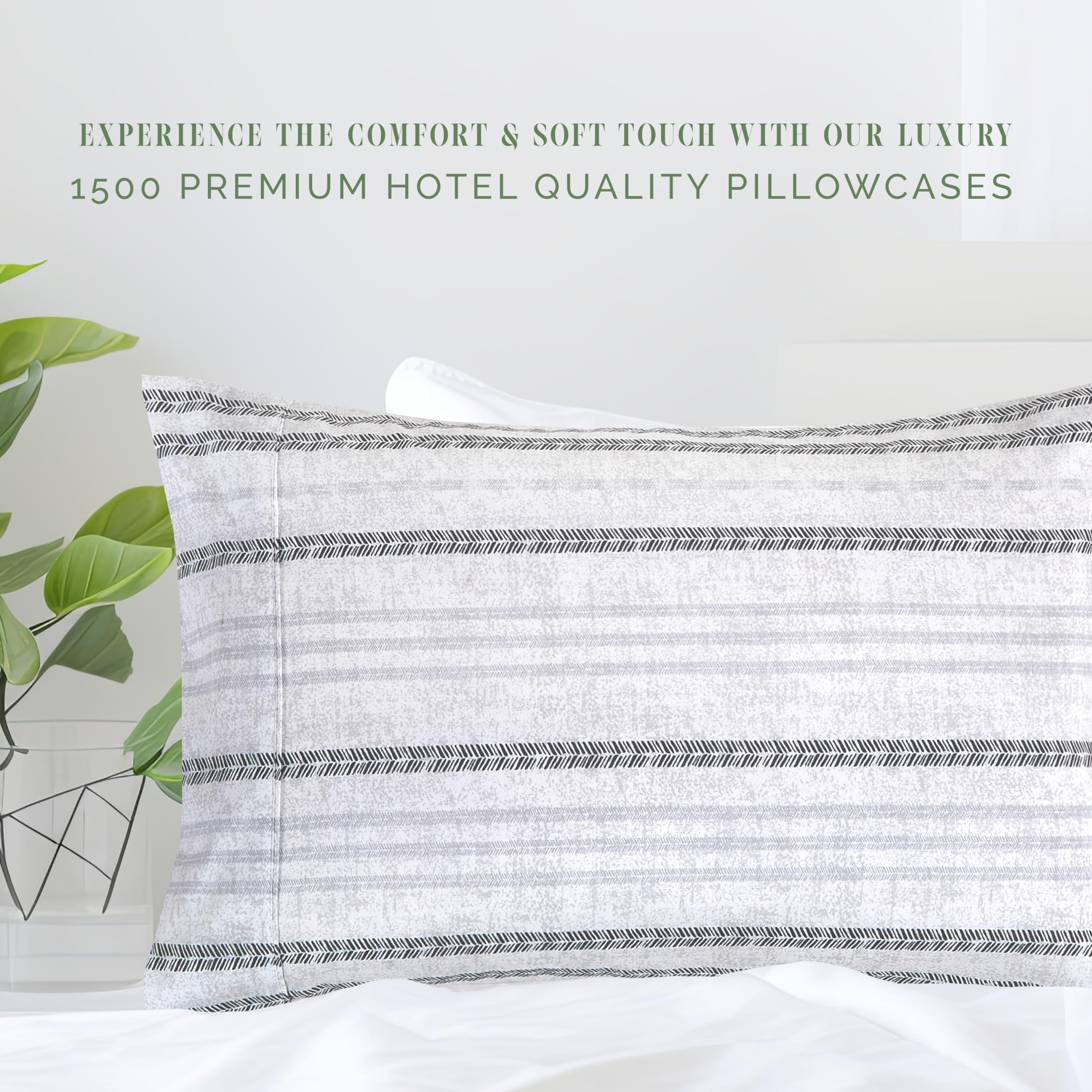 Elegant Comfort Ultra Soft Set Of 2 Striped Print Pillowcases - 1500 Premium Hotel Quality Microfiber, Soft And Smooth Envelope Closure 2-Piece Pillow Covers - Standard/Queen, Traci Gray
