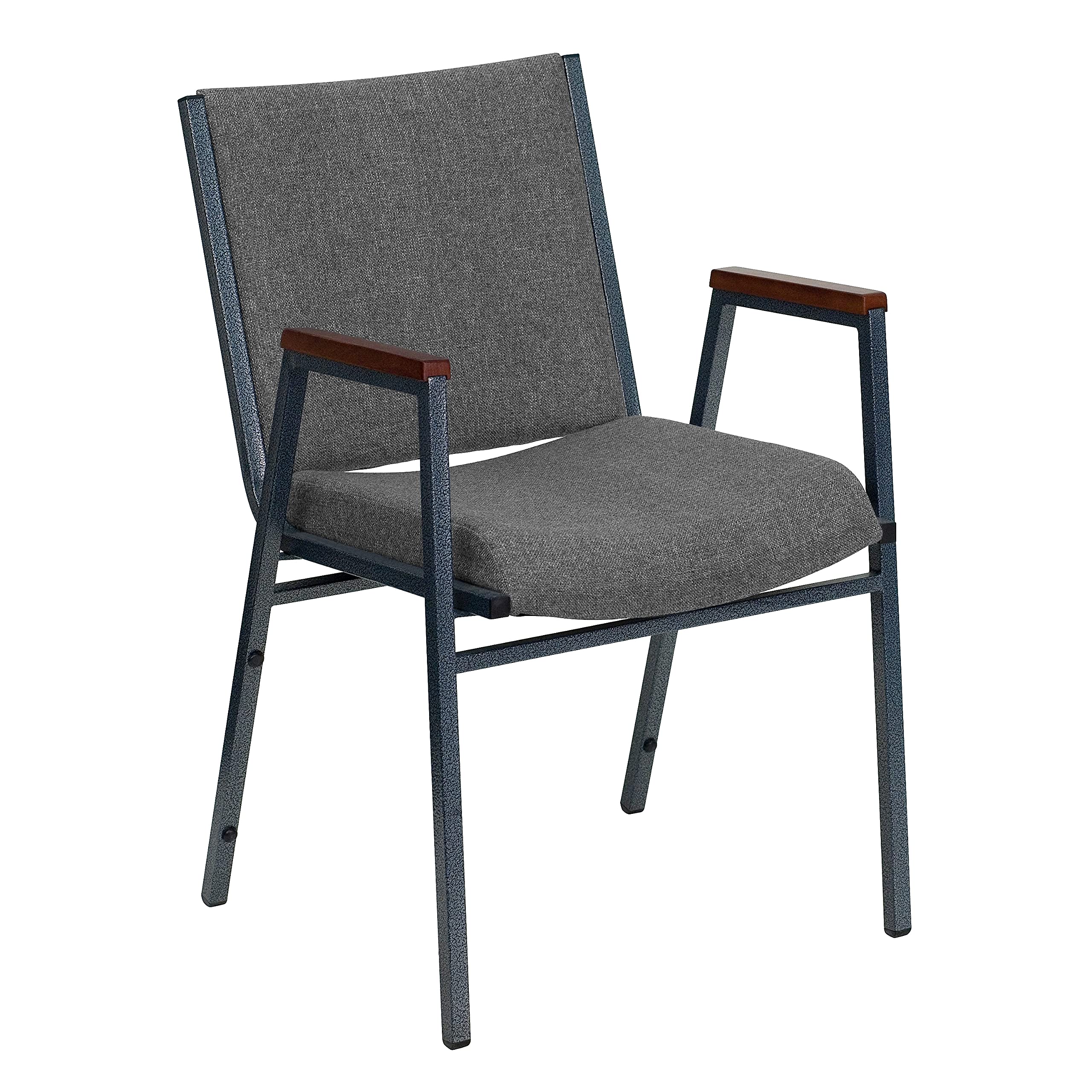 4 Pk. Heavy Duty, 3 Thickly Padded, Gray Upholstered Stack Chair with Arms