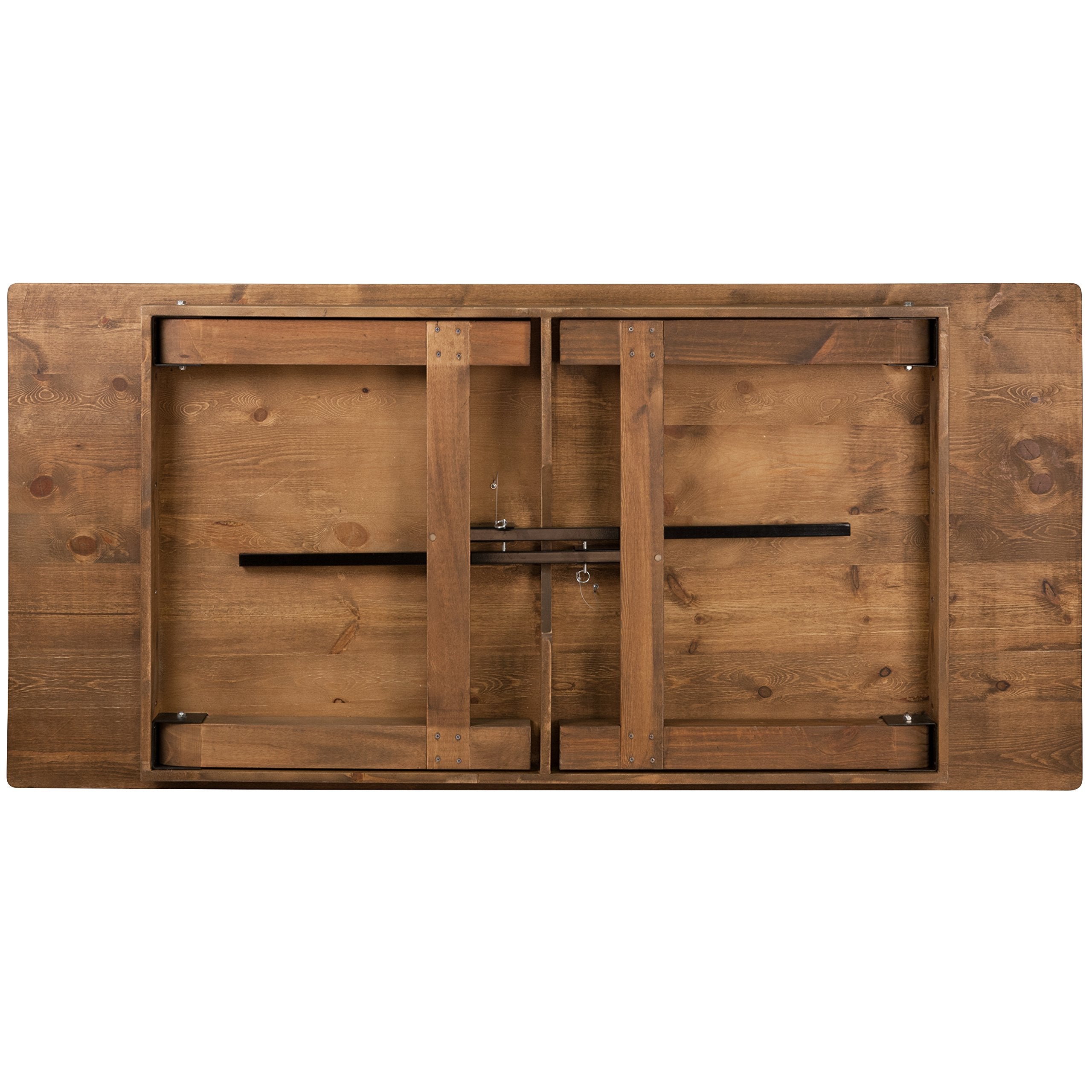 Flash Furniture HERCULES Series 7' x 40'' Antique Rustic Folding Farm Table Set with 4 Cross Back Chairs and Cushions