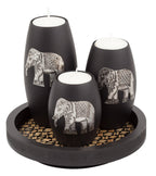 IYARA CRAFT Tealight Candle Holders with Candle Tray Set of 3 Decorative Candle Holders Matte Wood Finish with Inlaid Aluminum A