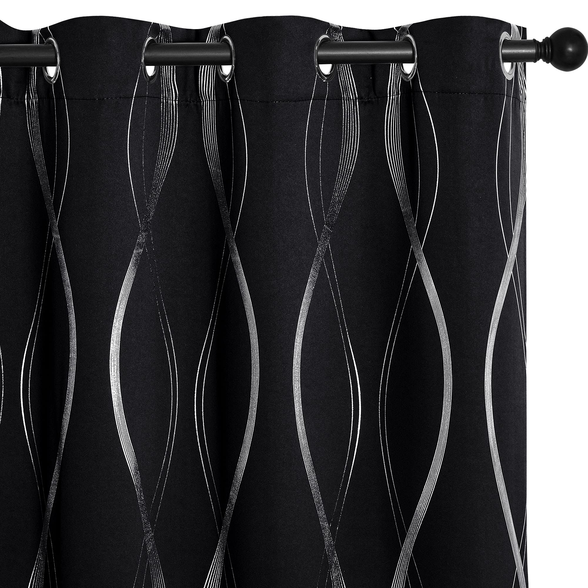 Nicetown Halloween Black Out Window Curtains For Bedroom, Microfiber Noise Reducing Thermal Insulated Wave Line Foil Print Desig