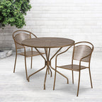 Flash Furniture Commercial Grade 35.25" Round Sky Blue Indoor-Outdoor Steel Patio Table Set with 2 Round Back Chairs