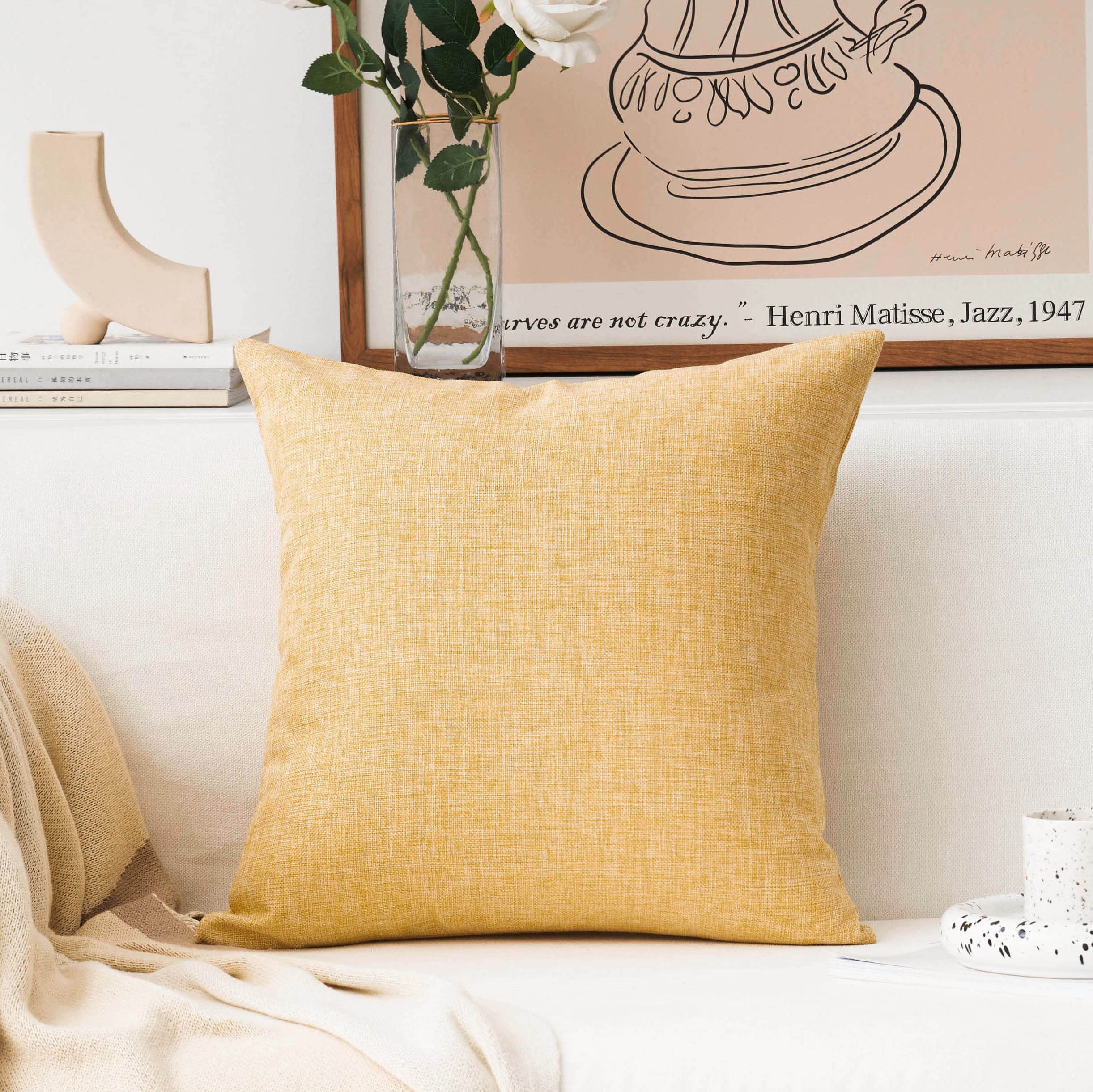 Home Brilliant Pillow Covers 18X18 Yellow Farmhouse Pillow Covers Fall Decorative Textured Linen Square Throw Pillows For Couch