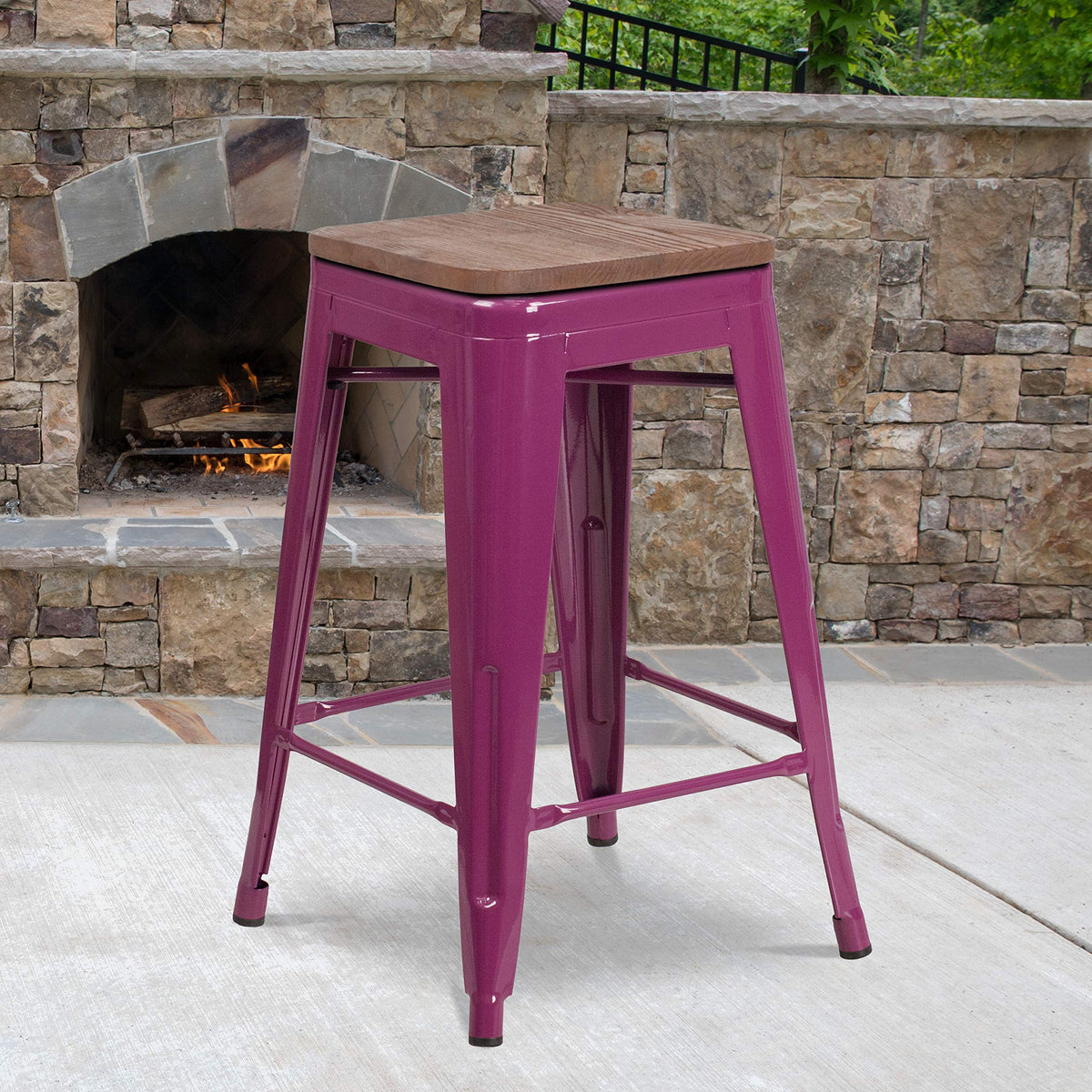 Flash Furniture Sinclair 24" High Backless Purple Counter Height Stool with Square Wood Seat